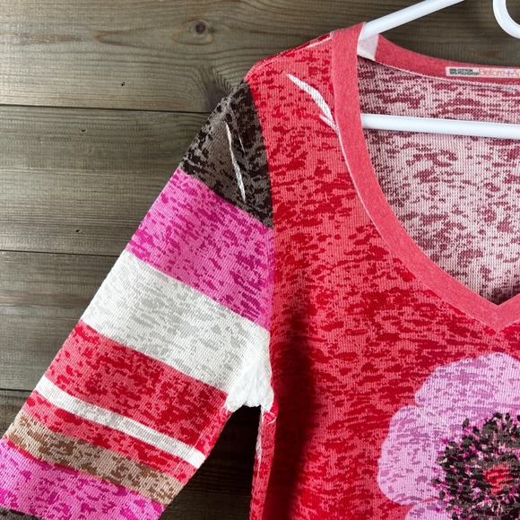 Before + Again Womens Shirt Thermal Waffle Knit Vneck Floral Striped Boho XL - Picture 4 of 7